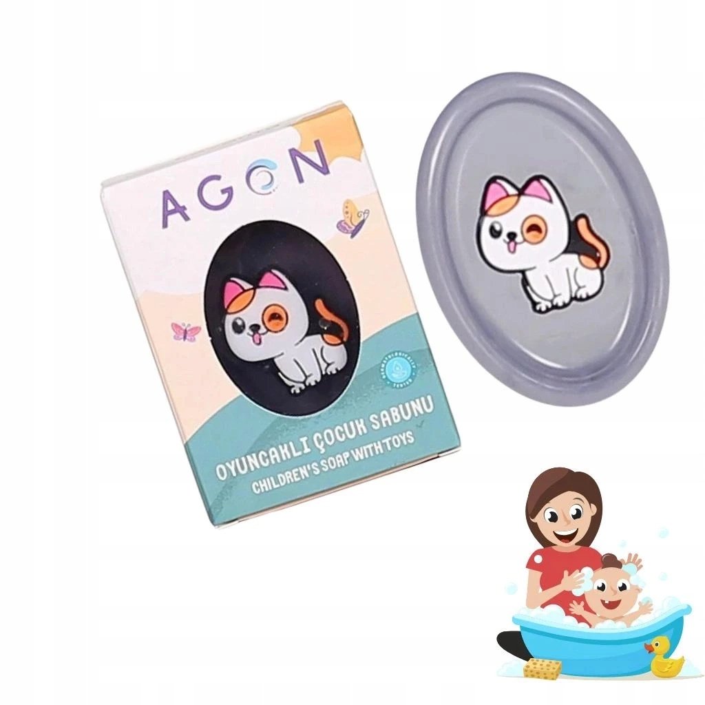 Bērnu ziepes ar rotaļlietu Agon, kaķis ar lavandas aromātu, 50g