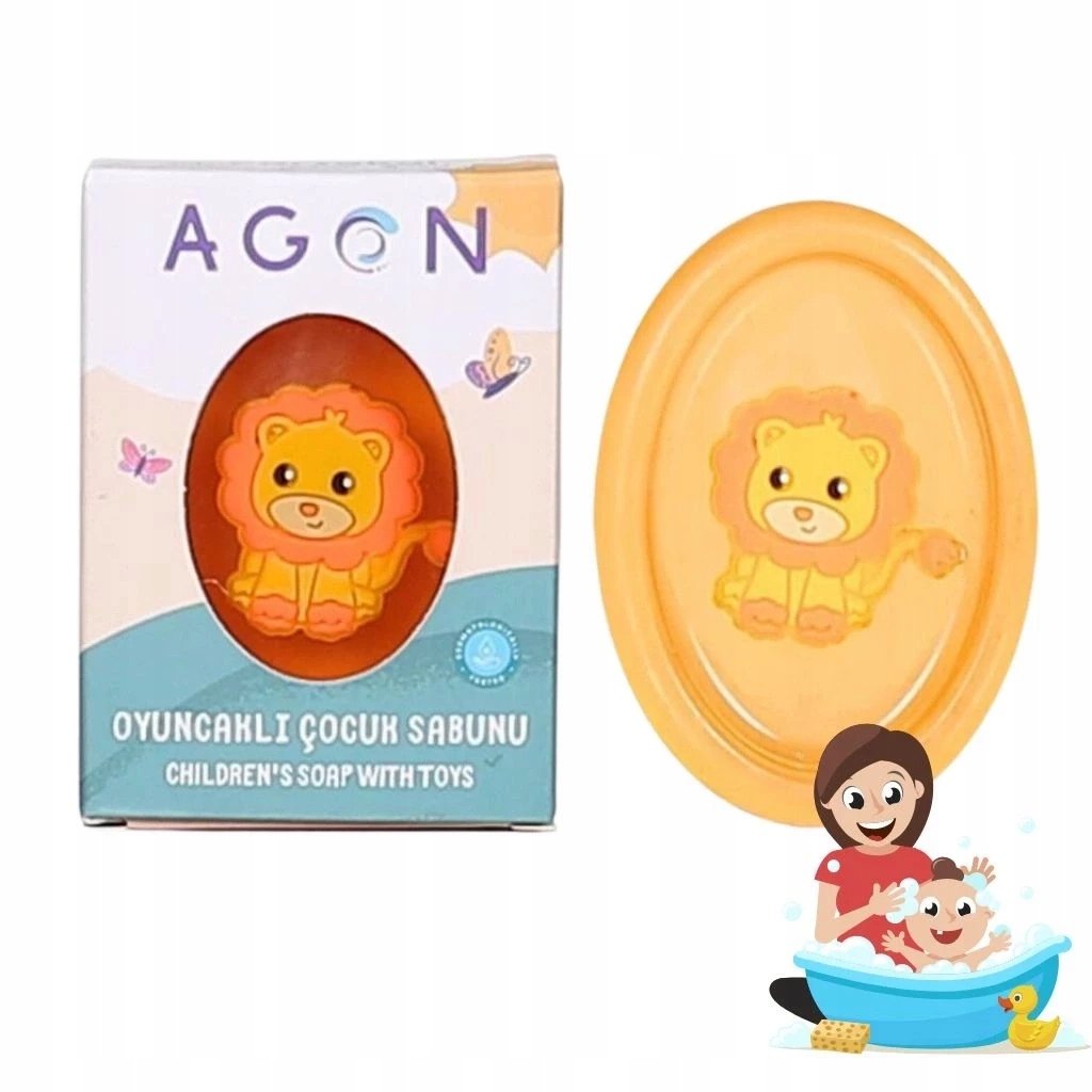 Bērnu ziepes ar rotaļlietu Agon, lauva ar apelsīnu aromātu, 50g
