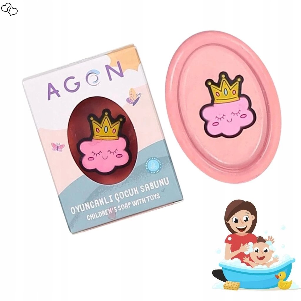 Bērnu ziepes ar rotaļlietu makonis Agon un rožu aromātu, 50g