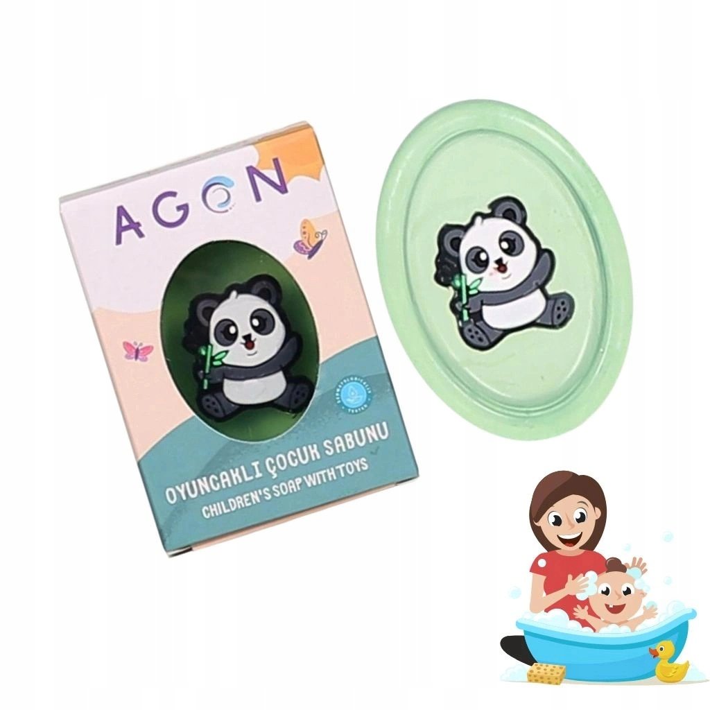 Bērnu ziepes ar rotaļlietu Agon, panda ar alvejas aromātu, 50g