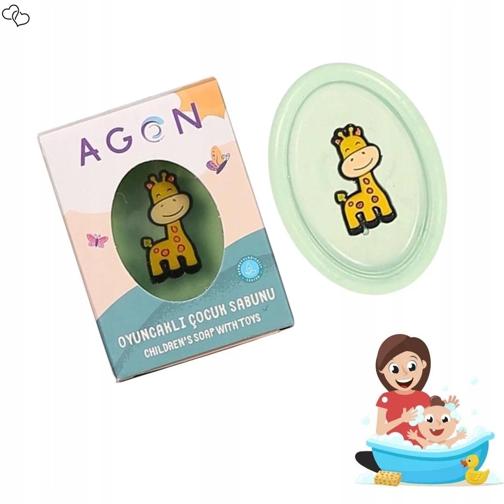 Bērnu ziepes ar rotaļlietu Agon, žirafe ar ābolu aromātu, 50g