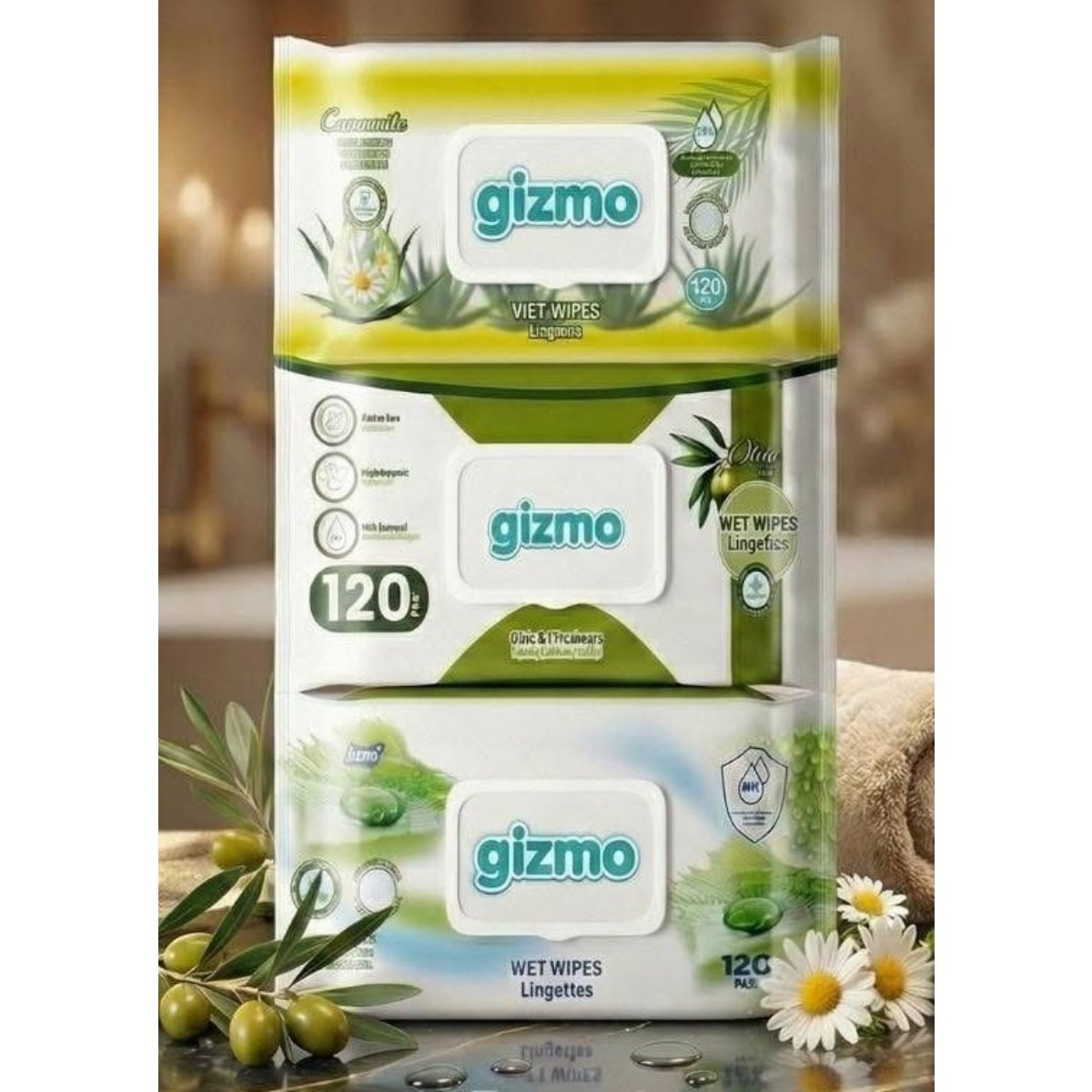 Ķermeņa mitrās salvetes Gizmo 3x120gab