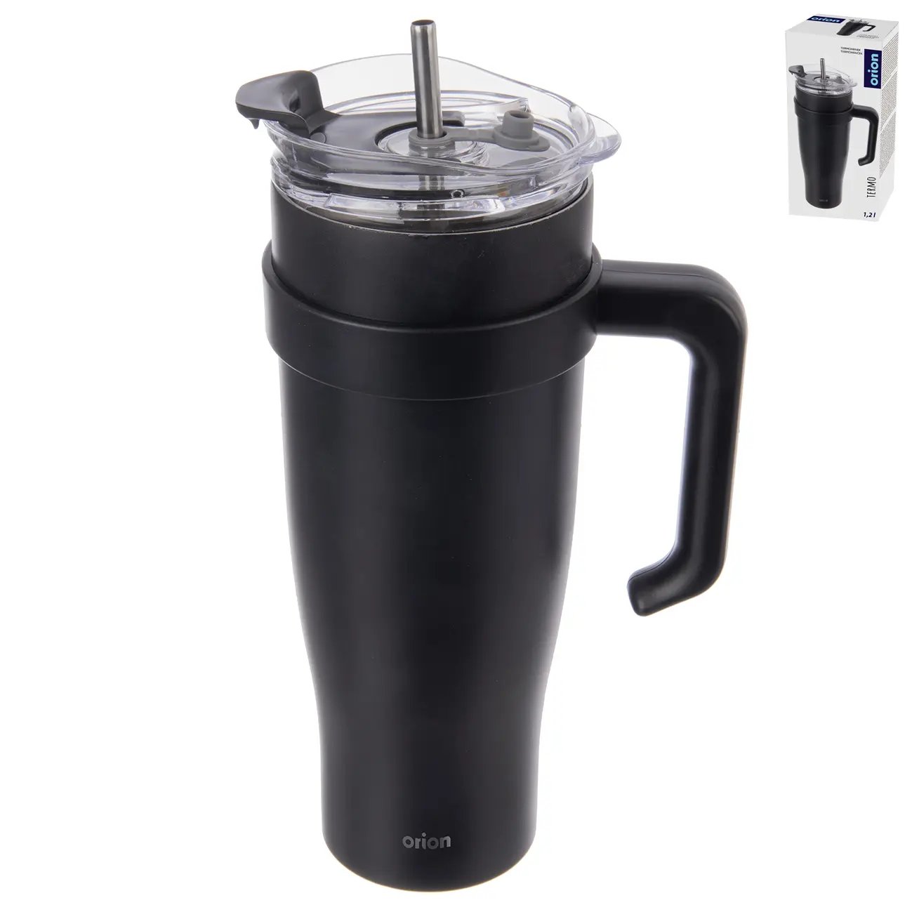 Termokrūze ar salmiņu Orion, melna, 1.2l